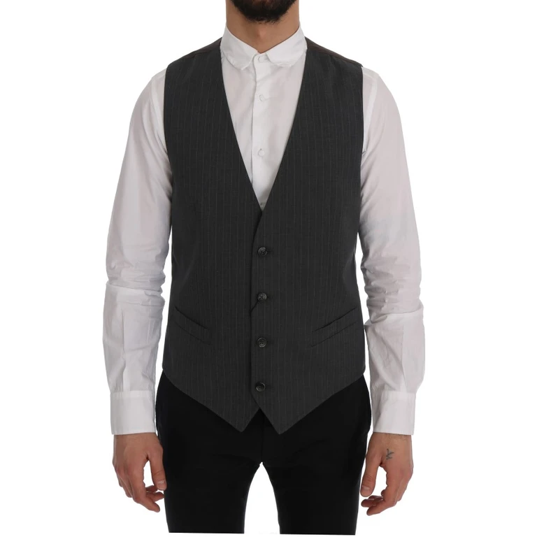 Dolce & Gabbana Gray Staff Cotton Striped Vest Clothing - Men