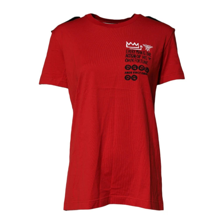 Red Cotton Round Neck Short Sleeves T-Shirt - Women
