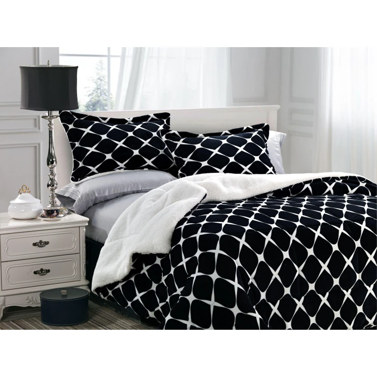 3-Piece Micro-Suede Reversible Sherpa - Bloomingdale Pattern Comforter Set