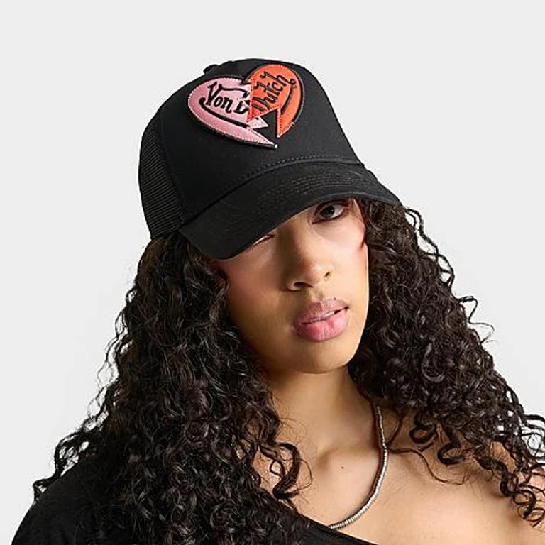Broken Heart Trucker Hat in Black/Pink
