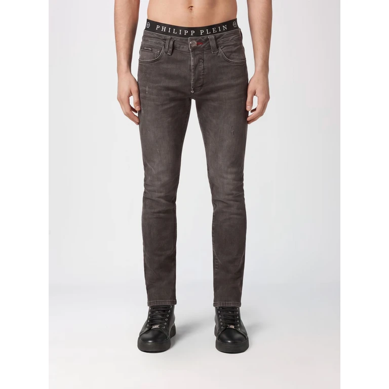 Slim Fit Skinny Jeans in Cotton Denim with Metal Logo (LABCMDT3453PDE004N10OR)