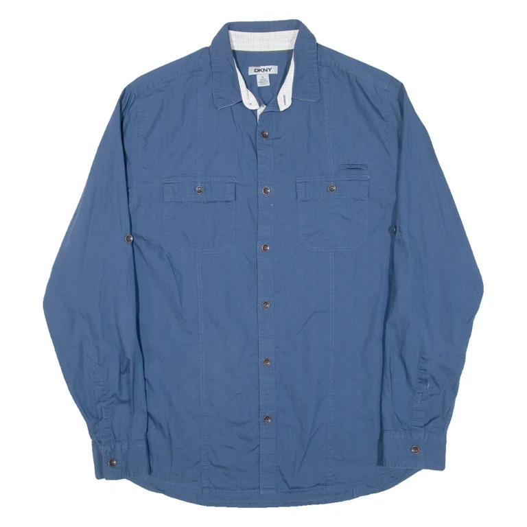 DKNY Mens Plain Shirt Blue Long Sleeve M