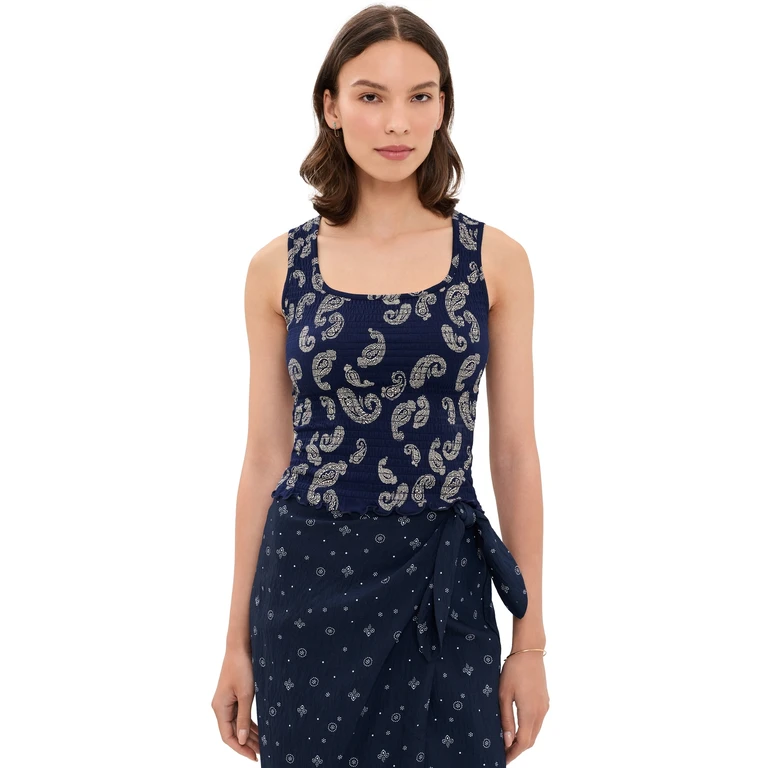 Madewell Madewell x Shopbop Birch Square Smocked Top Tossed Paisley Midnight XL