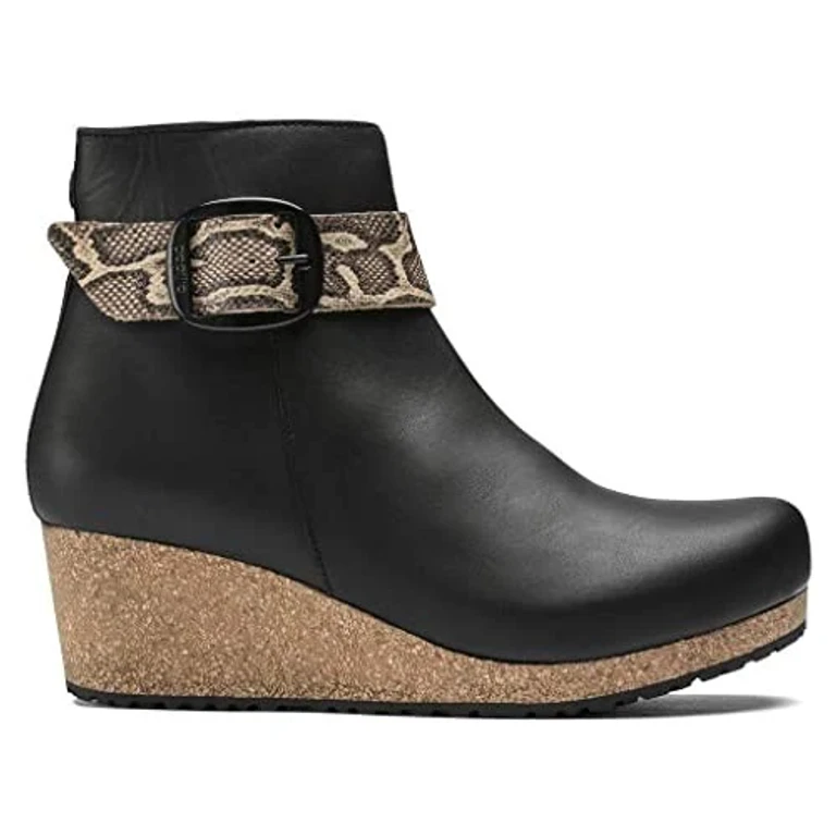 Unisex Elli Big Buckle Natural Leather Black/Snake Beige