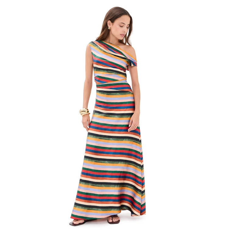 STAUD Phare Silk Maxi Dress Artist Stripe 0