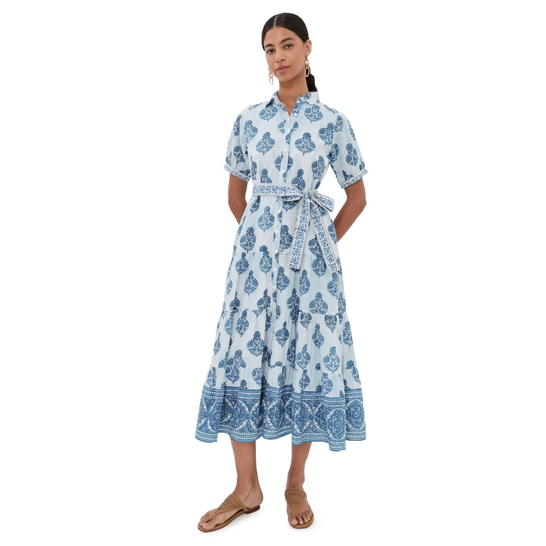 Marea Short Sleeve Shirt Dress Indigo Stripe Holly Hock XL