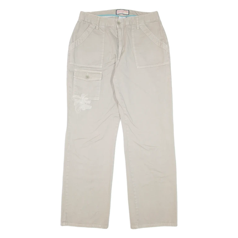JAMAICA BAY Floral Womens Trousers Beige Loose Straight W29 L29