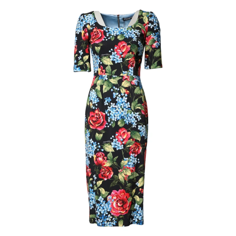Dolce & Gabbana Black Floral Print Viscose Sheath Midi Dress 03+vi - Women