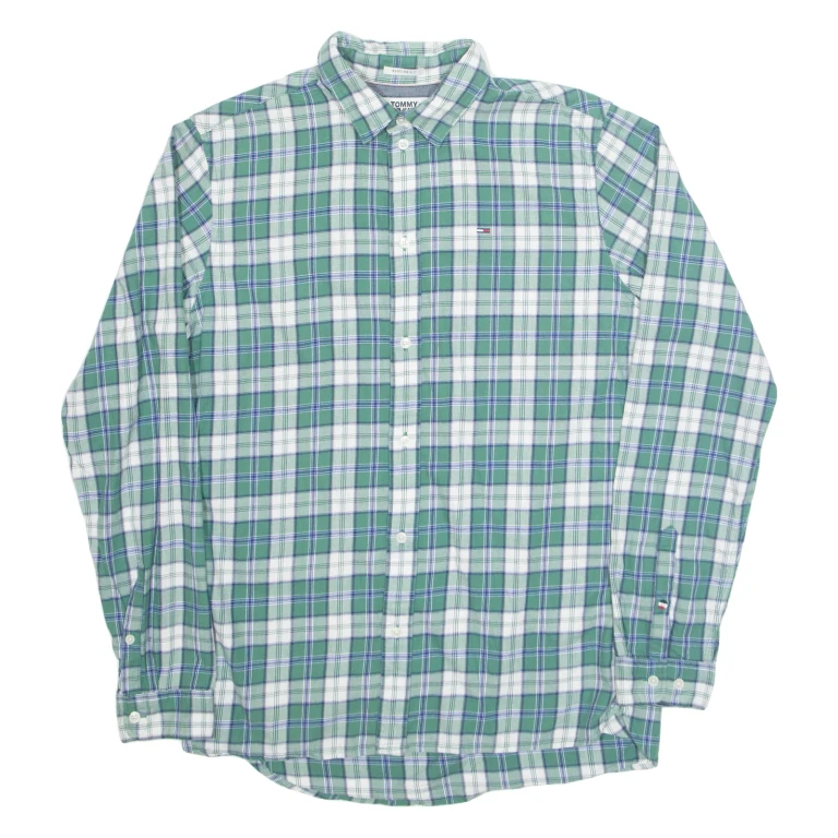 TOMMY JEANS Mens Shirt Green Check Long Sleeve M