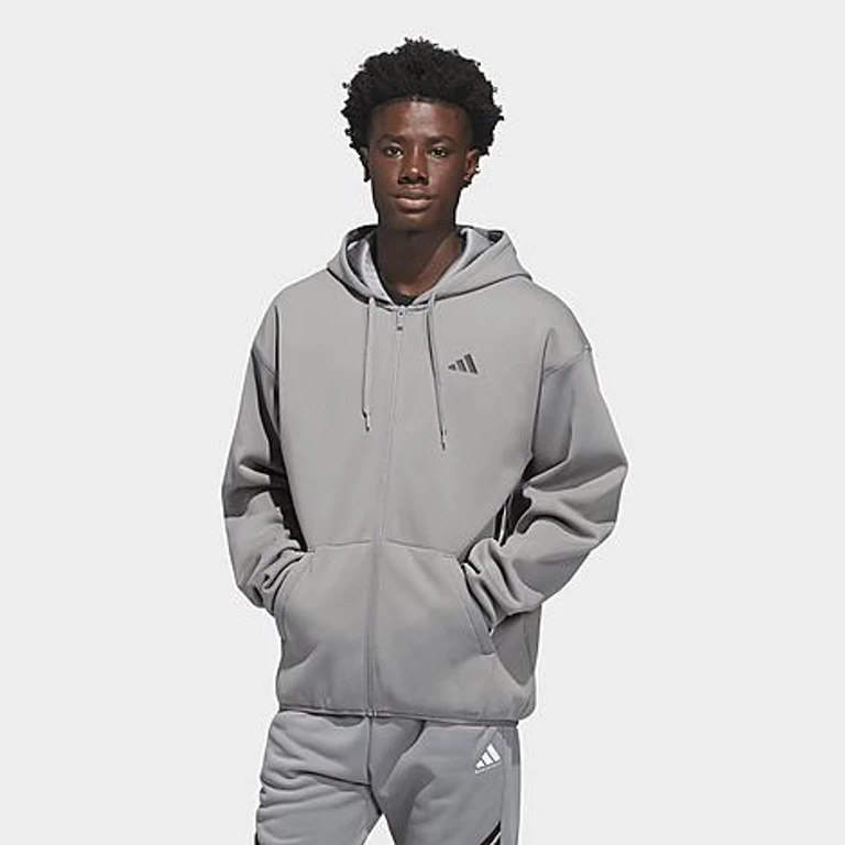 adidas Men's Basketball Crazy Warm Full-Zip Hoodie in Grey/Black Size: XS