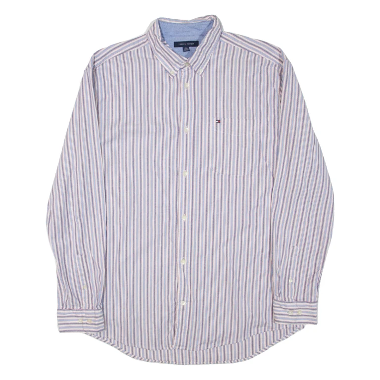 TOMMY HILFIGER Mens Shirt Blue Striped Long Sleeve XL