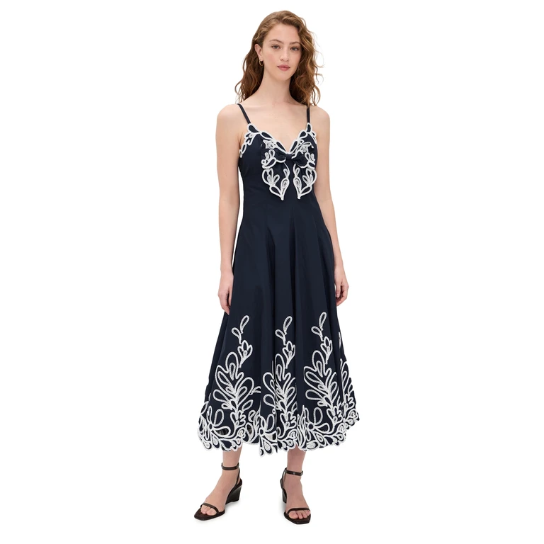 Cinq à Sept Bloom Embroidered Dama Dress Navy/White 2