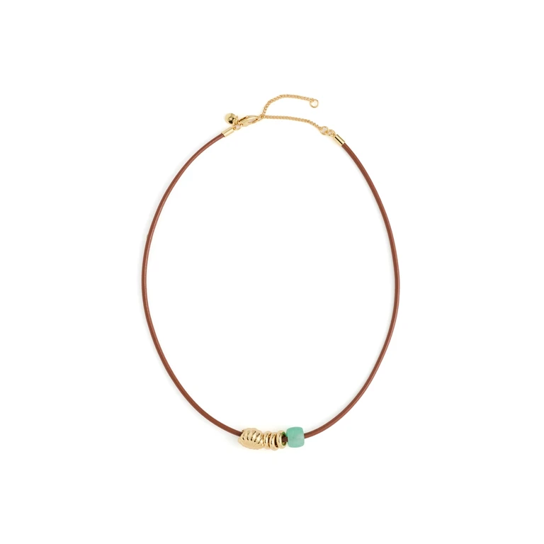 Madewell Leather Shell Charm Choker Necklace Golden Tan One Size