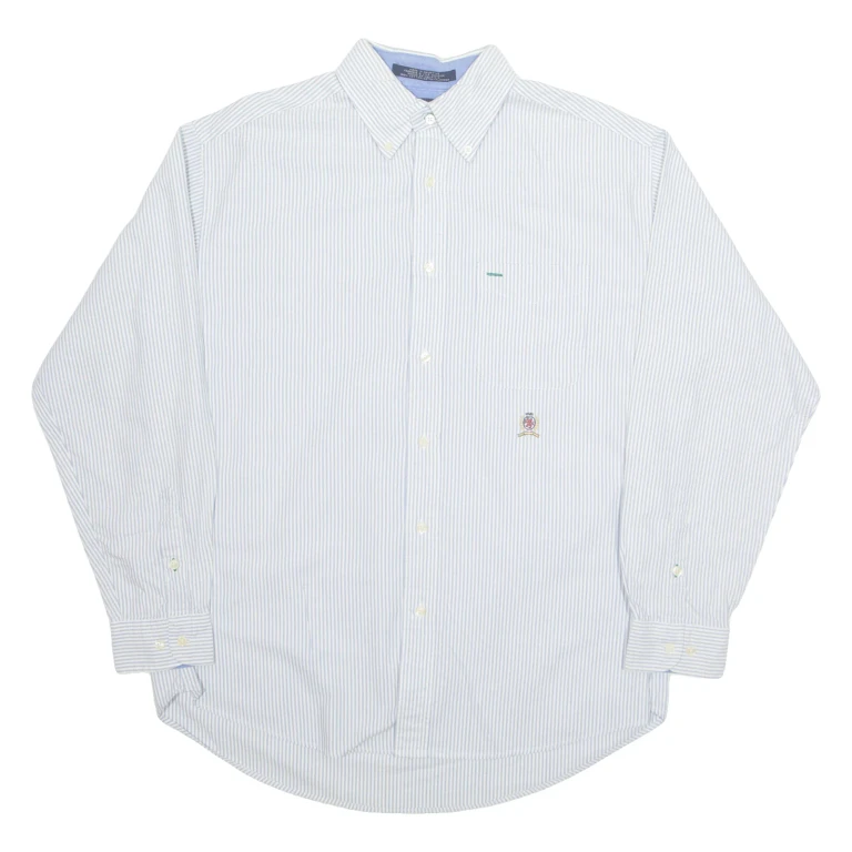 TOMMY HILFIGER Mens Shirt White Pinstripe Long Sleeve M