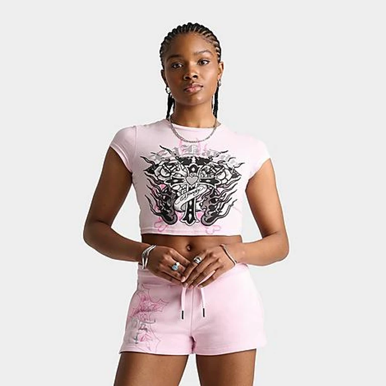 Women's Flame Cross Baby T-Shirt in Pink Ballerina Size: Small