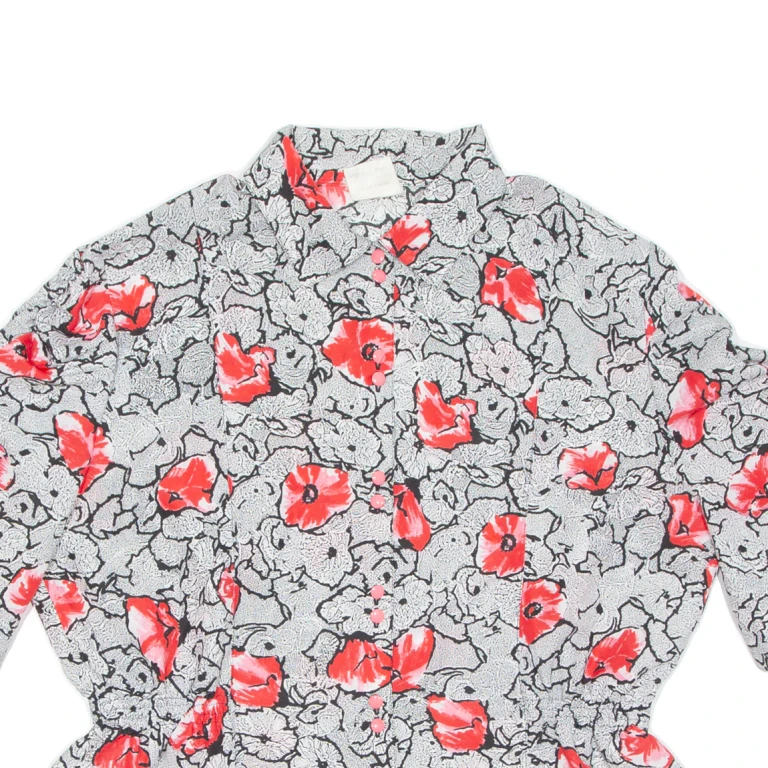 TEBA Womens Printed Blouse Grey Collared Floral L