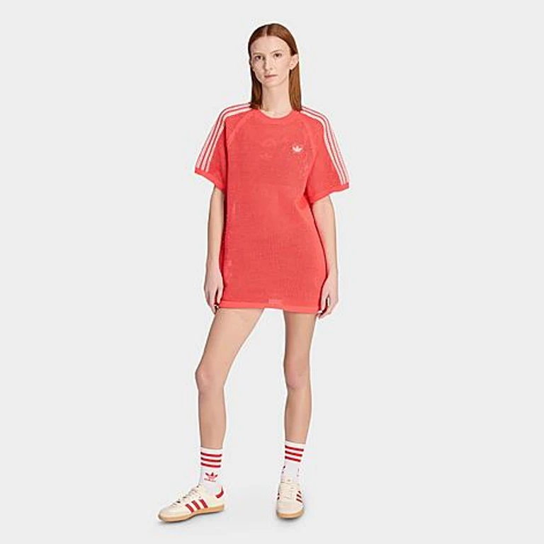 adidas Women's Originals Knitted Crochet Dress in Semi Lucid Red Size: XXS