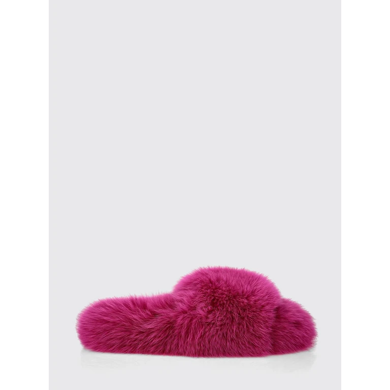 Solid Colour Fur Slide Sandals with a Low Heel (AAASWSG0057PFU003F33)