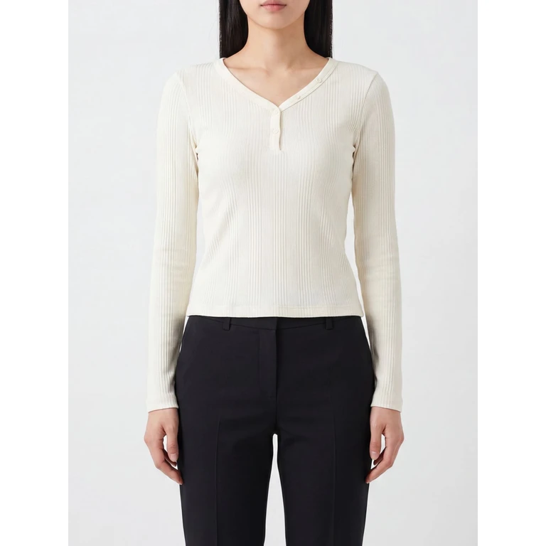 V-Neck Long-Sleeved Stretch-Cotton Top (LV044F212GYAS)