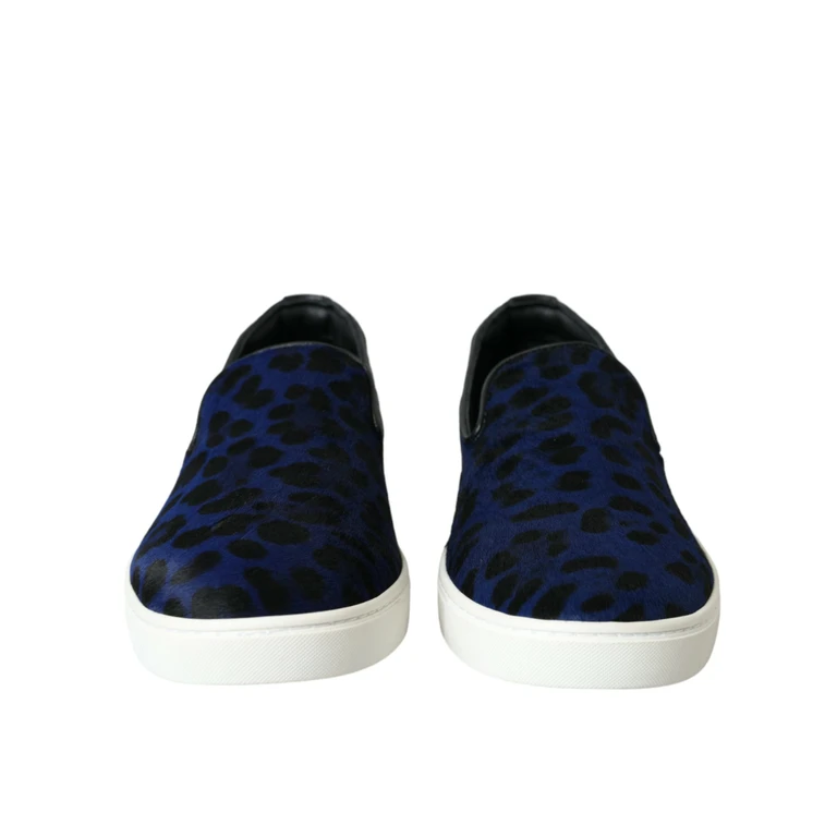 Dolce & Gabbana Blue Calfskin Hair Leopard Sneakers Shoes Black And - Men