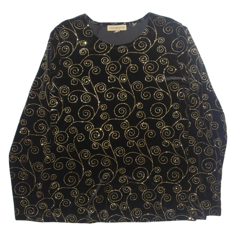 NOTATIONS Womens Printed Blouse Black Long Sleeve Crazy Pattern M