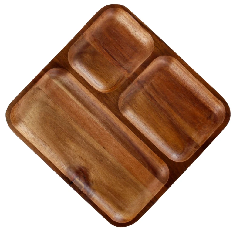Acacia Wood Divided Tray, 10"