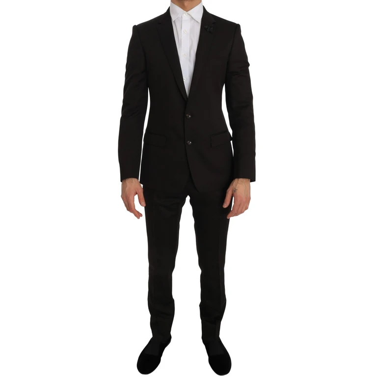 Dolce & Gabbana Brown Wool Crystal Bee Slim Fit Martini Viscose Clothing - Men
