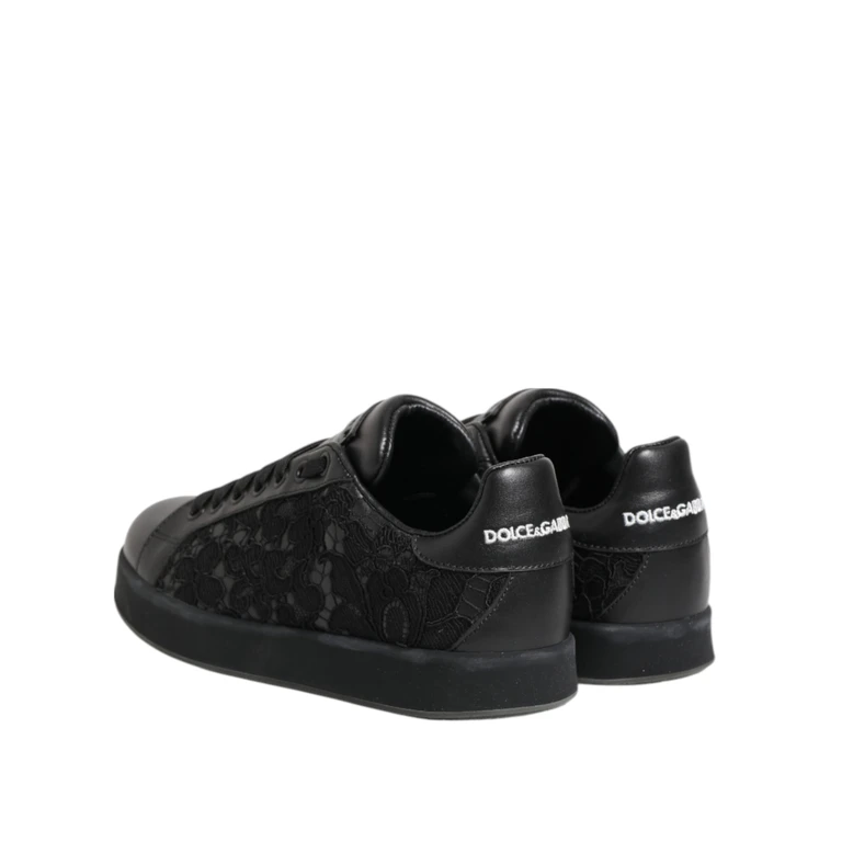 Dolce & Gabbana Black Floral Lace Low Top Sneakers Shoes - Women