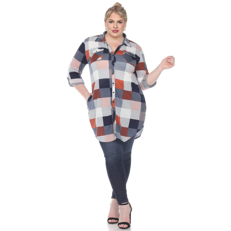 Women's Plus Size Buffalo Plaid Tunic Shirt