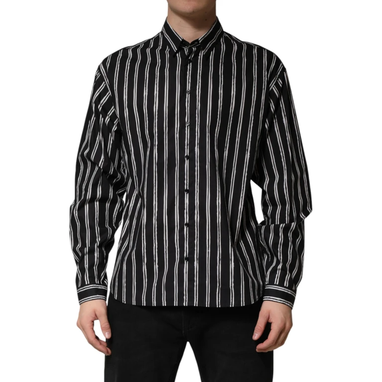 Dolce & Gabbana Black Stripes Cotton Men Formal Dress Shirt - Men