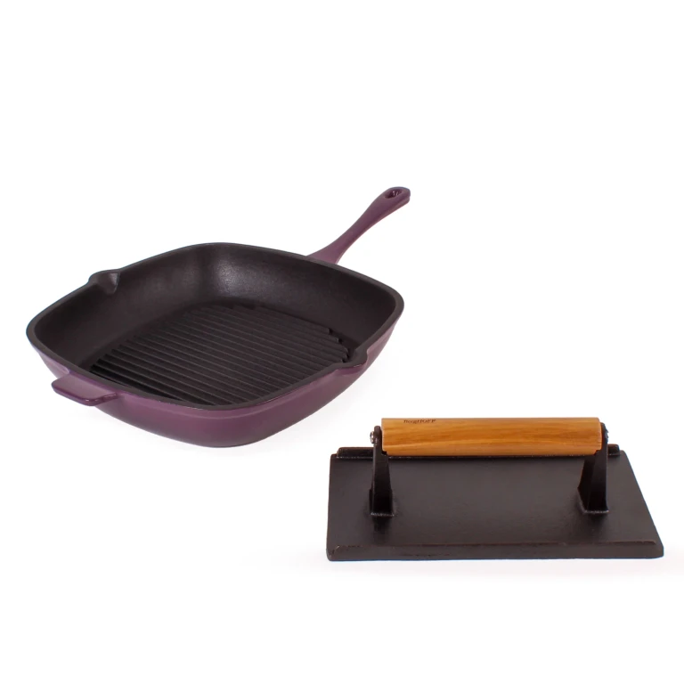 Neo 2pc Cast Iron 11" Grill Pan with Steak Press, Purple