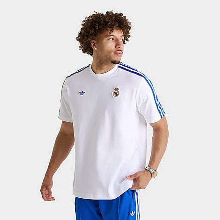 adidas Men's Real Madrid Terrace Icons T-Shirt in White/Bluebird Size: XS