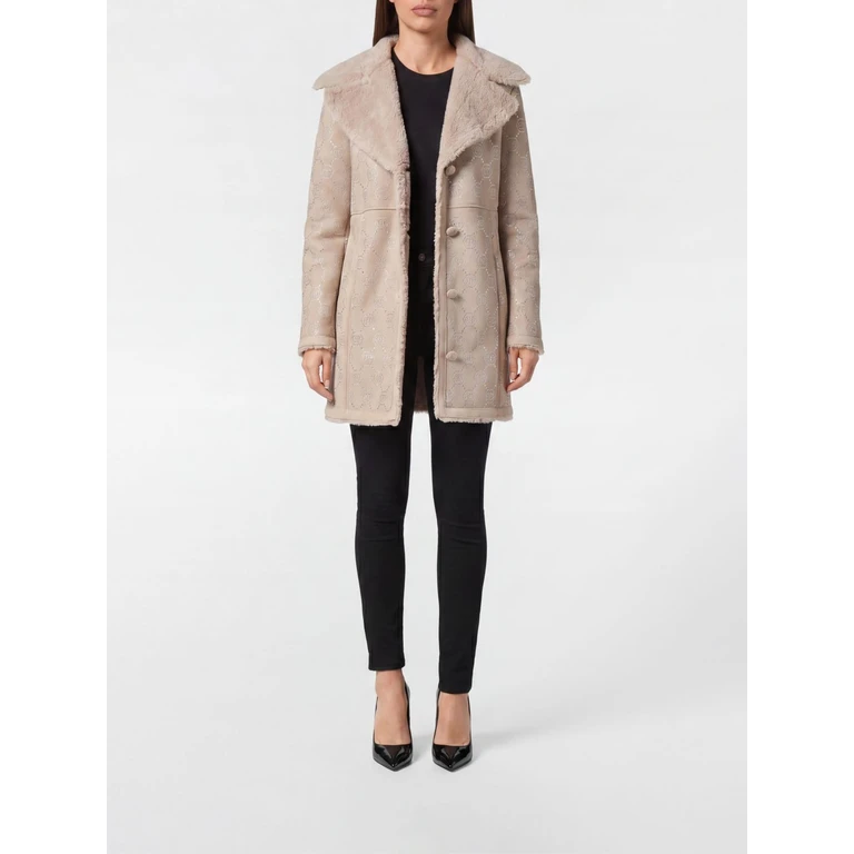 Single-Breasted Shearling Coat with Rhinestone Hexagon Logo (AADCWLA0068PFU020N06)
