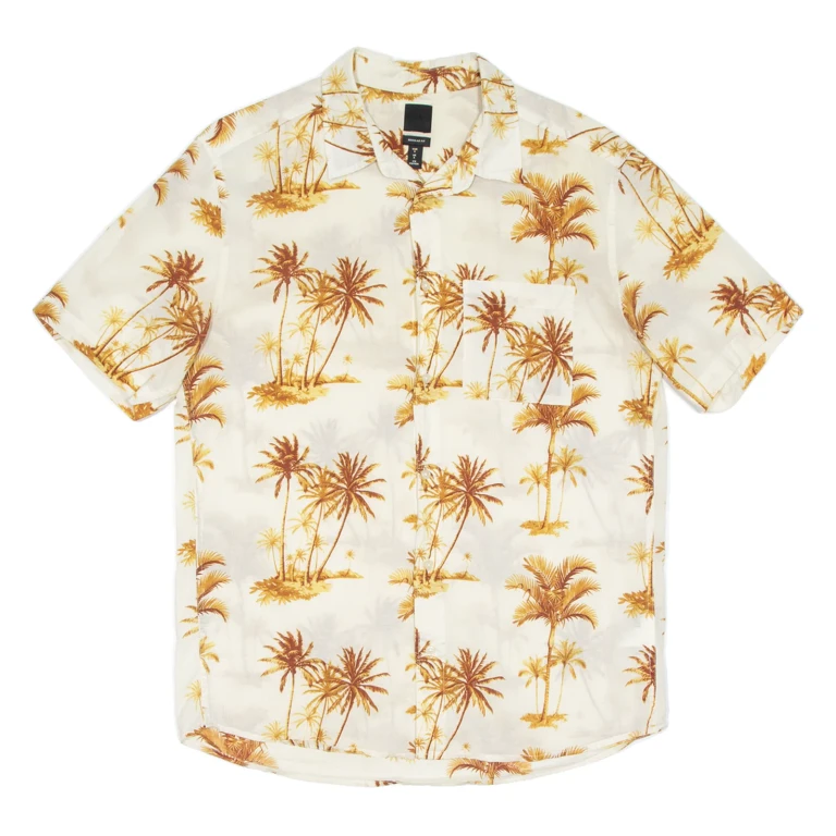 H&M Mens Hawaiian Shirt Beige Floral S