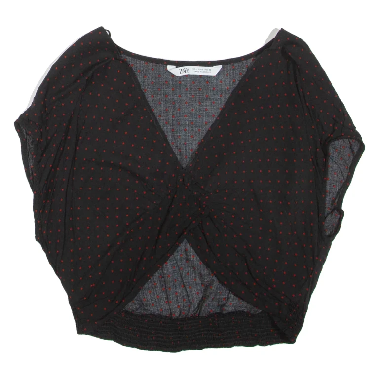 ZARA Womens Cropped Top Black V-Neck Spotted L