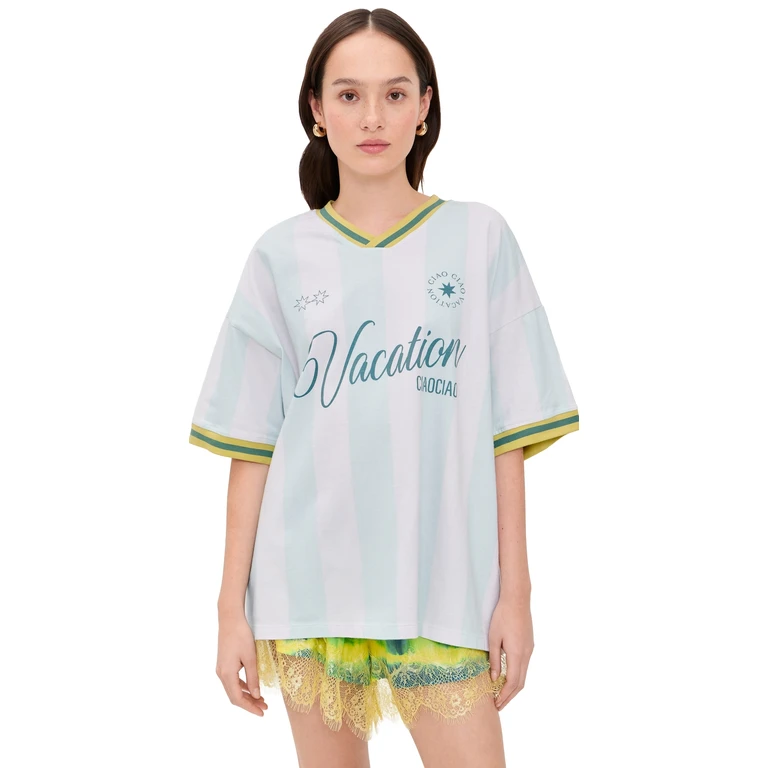 Ciao Ciao Vacation Vacation Stripe Soccer Tee Blue/Pink S