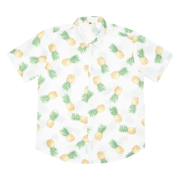Mens Hawaiian Shirt White Crazy Pattern XL