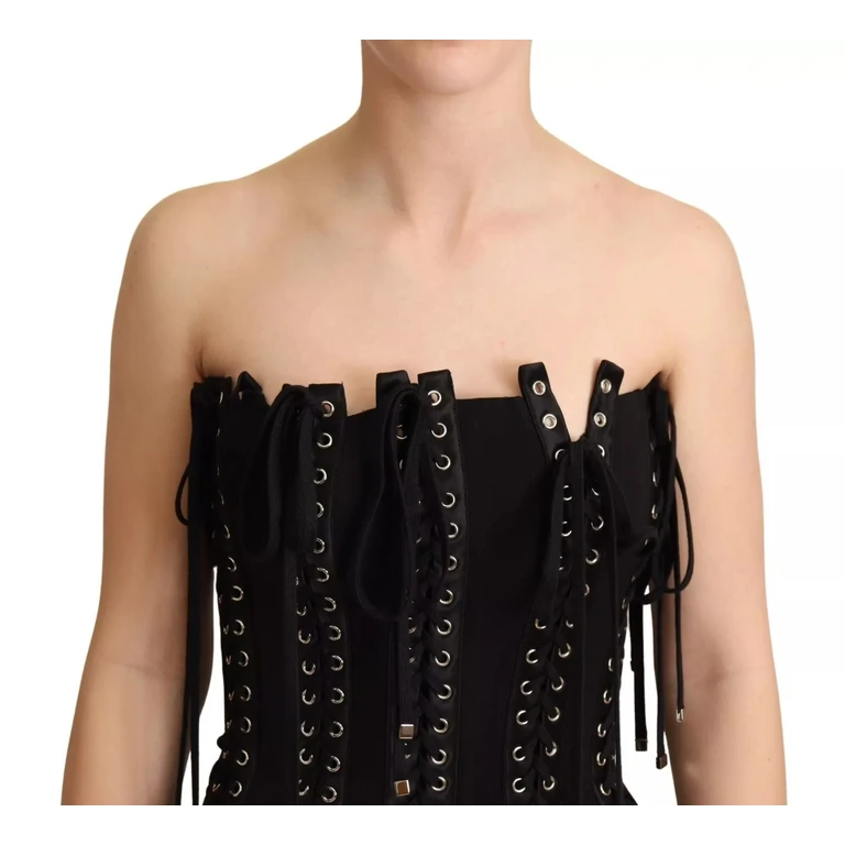 Dolce & Gabbana Black Cady Sleeveless Lace Up Bodycon Dress - Women