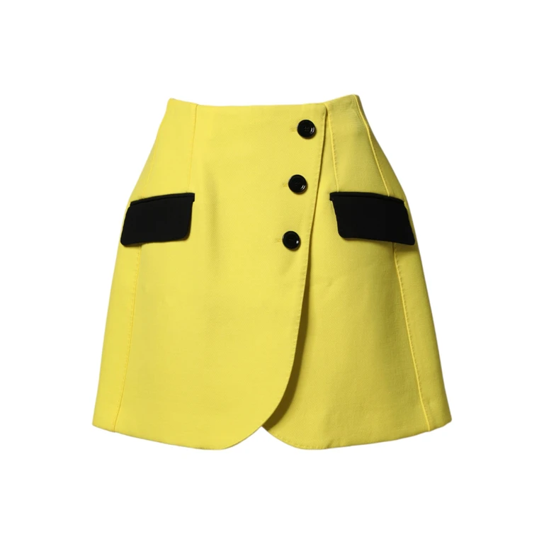Dolce & Gabbana Yellow Wool Buttoned High Waist Mini Skirt 01+pa+wv - Women