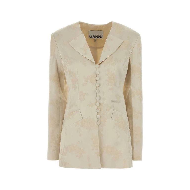 Ganni Ivory Satin Blazer Egret Cotton Giacche E Gilet - Women