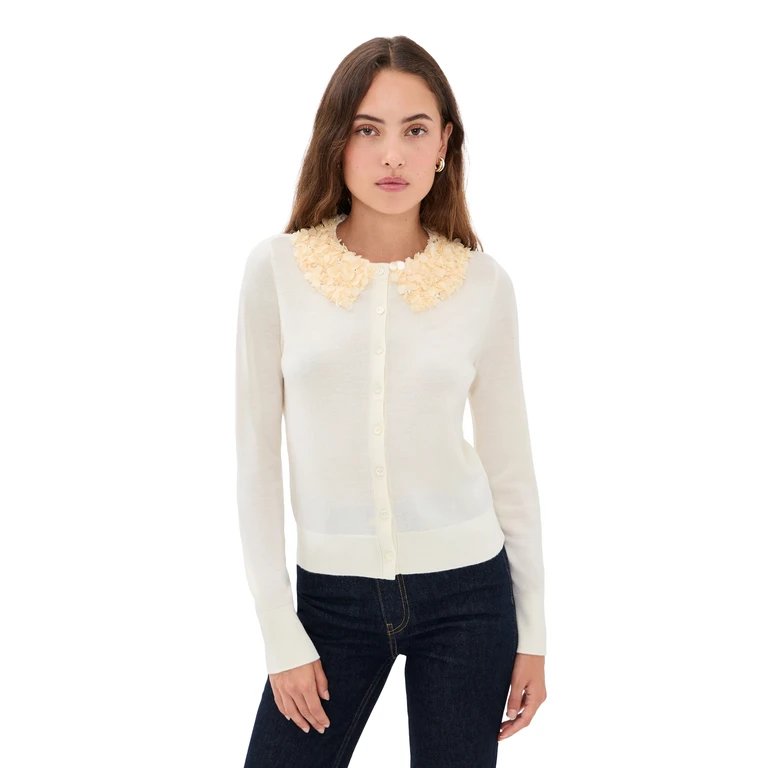 Ulla Johnson Anna Embellished Cardigan Pearled Ivory S
