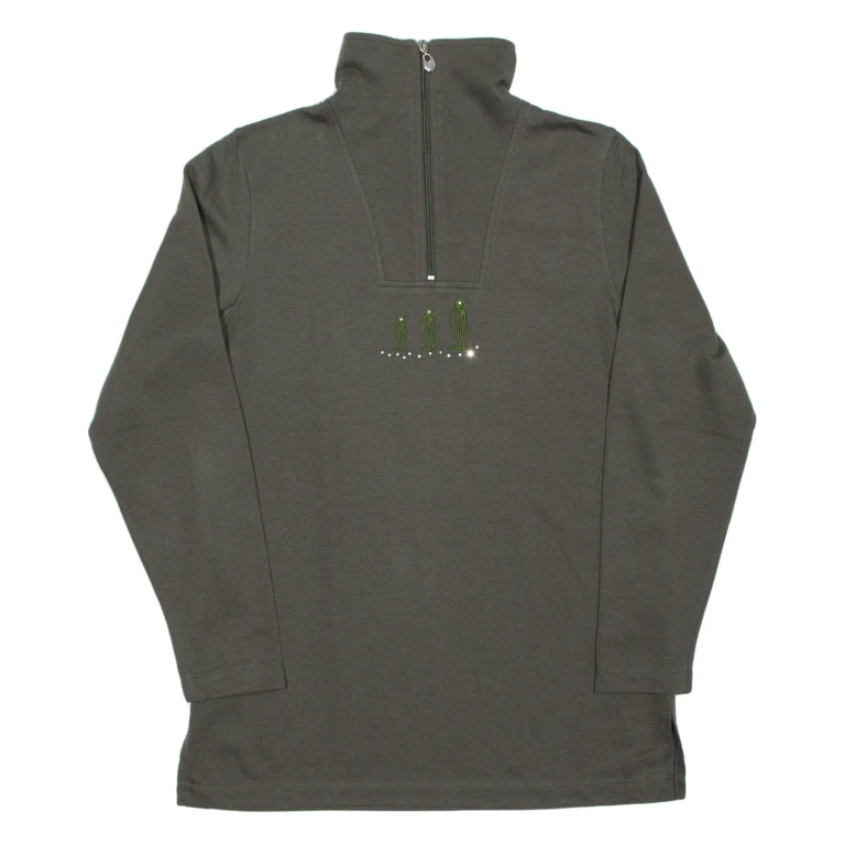 Womens Sweatshirt Green 1/4 Zip UK 10