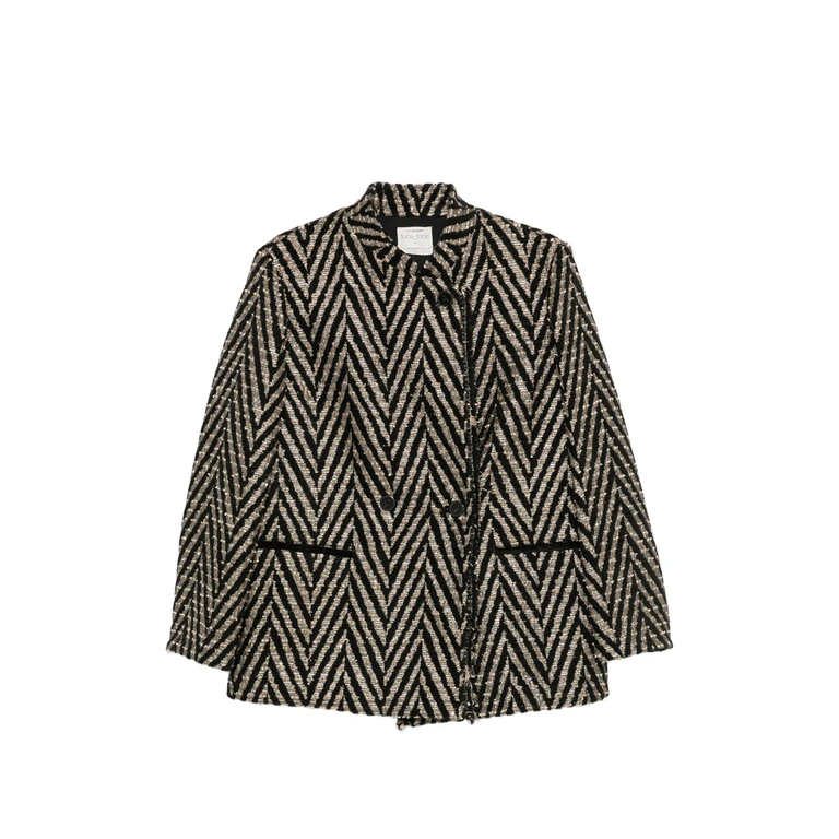 Chevron-pattern Double-breasted Coat
