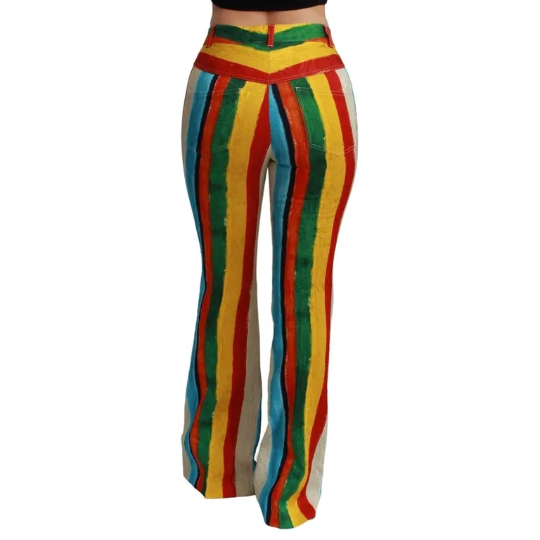 Dolce & Gabbana Multicolor Flared Riga Pittorica Pants Cotton Viscose Elastane - Women