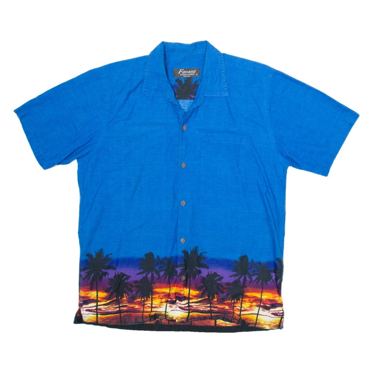 FAVANT Mens Hawaiian Shirt Blue Floral L