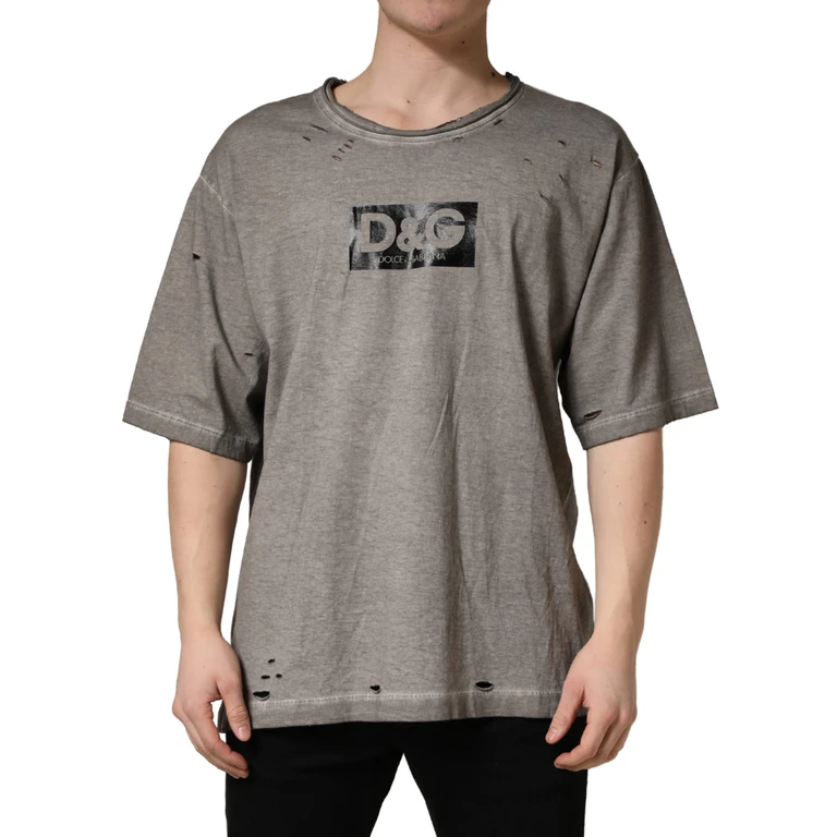 Dolce & Gabbana Gray Dg Logo Print Cotton Round Neck T-Shirt - Men