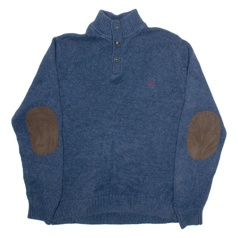 CHAPS Mens Jumper Blue Button Neck Tight Knit L