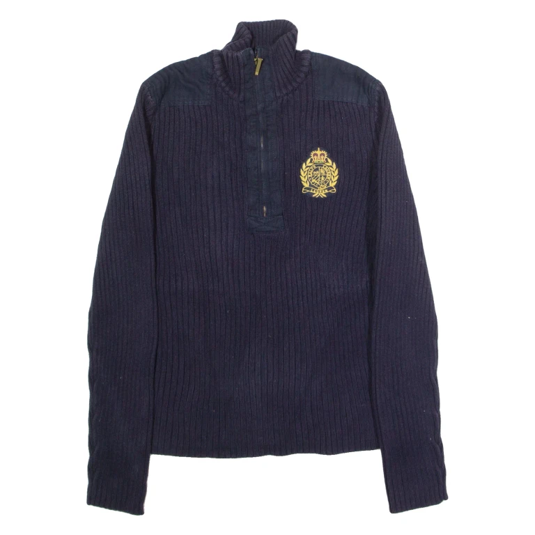 LAUREN RALPH LAUREN Petite Womens Jumper Blue 1/4 Zip Chunky Knit L