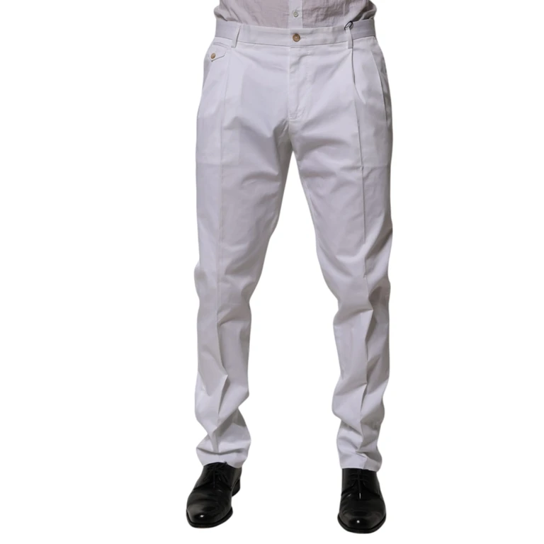 Dolce & Gabbana White Cotton Dress Slim Formal Trouser Pants Elastane - Men