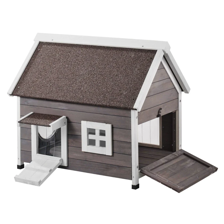 Outdoor Cat House Wooden Feral Cat Shelter with Roof Door Flaps & Window - Multicolor 2